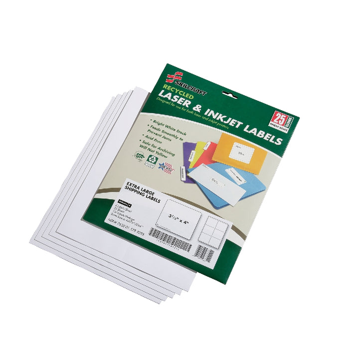 Image of Recycled Laser and Inkjet Labels, Address and Shipping, 3-1/3" x 4", 6/Sheet, 150 Labels