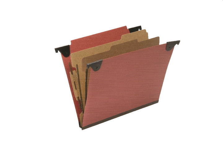 Image of Hanging Classification File Folders, 2 Dividers, 6 Section, Straight Top Tab, Letter, Red