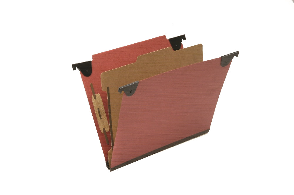 Image of Hanging Classification File Folders, 1 Divider, 4 Sections, Straight Top Tab, Letter, Red