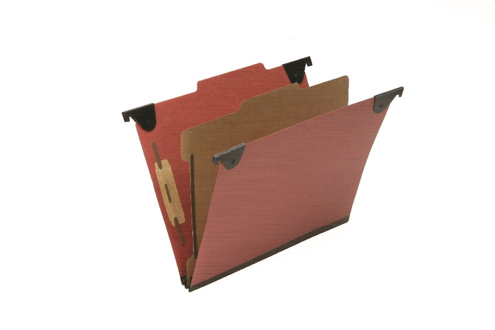 Image of Hanging Classification File Folders, 1 Divider, 4 Section, Letter, Red