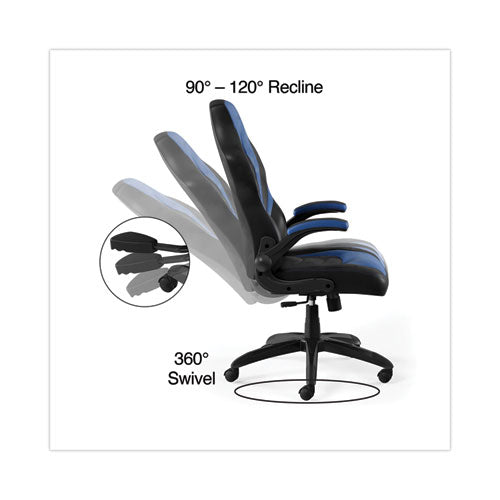 Image of Emerge Vortex Bonded Leather Gaming Chair, Supports Up to 301 lbs, 17.9" to 21.6" Seat Height, Blue/Black, Black Base