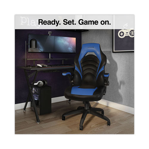 Image of Emerge Vortex Bonded Leather Gaming Chair, Supports Up to 301 lbs, 17.9" to 21.6" Seat Height, Blue/Black, Black Base