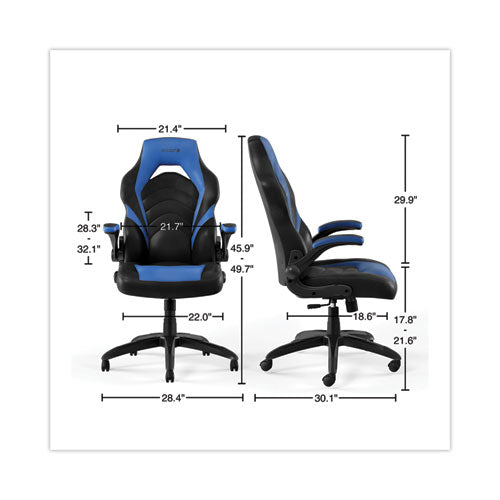 Image of Emerge Vortex Bonded Leather Gaming Chair, Supports Up to 301 lbs, 17.9" to 21.6" Seat Height, Blue/Black, Black Base