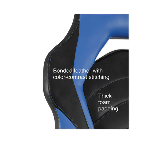 Image of Emerge Vortex Bonded Leather Gaming Chair, Supports Up to 301 lbs, 17.9" to 21.6" Seat Height, Blue/Black, Black Base