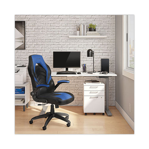 Image of Emerge Vortex Bonded Leather Gaming Chair, Supports Up to 301 lbs, 17.9" to 21.6" Seat Height, Blue/Black, Black Base