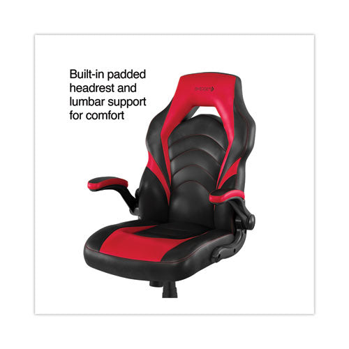 Image of Emerge Vortex Bonded Leather Gaming Chair, Supports Up to 301 lbs, 17.9" to 21.6" Seat Height, Red/Black Back, Black Base