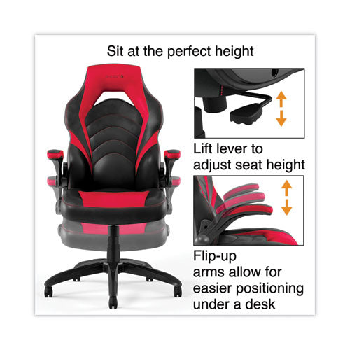 Image of Emerge Vortex Bonded Leather Gaming Chair, Supports Up to 301 lbs, 17.9" to 21.6" Seat Height, Red/Black Back, Black Base
