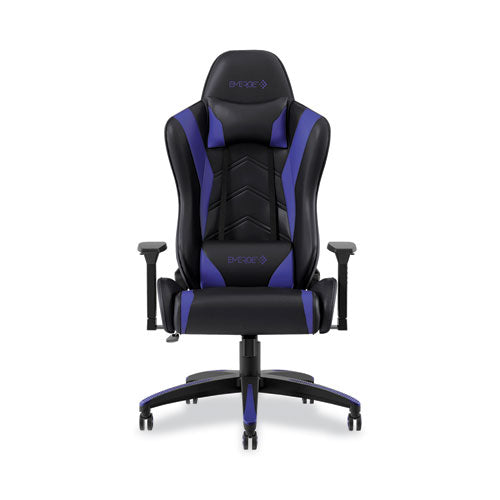 Image of Emerge Vartan Bonded Leather Gaming Chair, Supports Up to 275 lbs, Blue/Black Seat, Blue/Black Back, Black Base