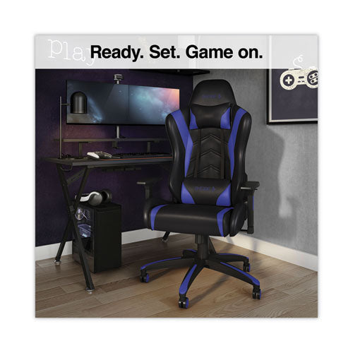 Image of Emerge Vartan Bonded Leather Gaming Chair, Supports Up to 275 lbs, Blue/Black Seat, Blue/Black Back, Black Base