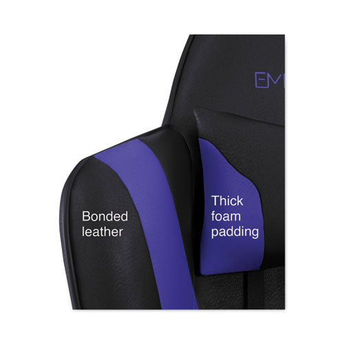 Image of Emerge Vartan Bonded Leather Gaming Chair, Supports Up to 275 lbs, Blue/Black Seat, Blue/Black Back, Black Base