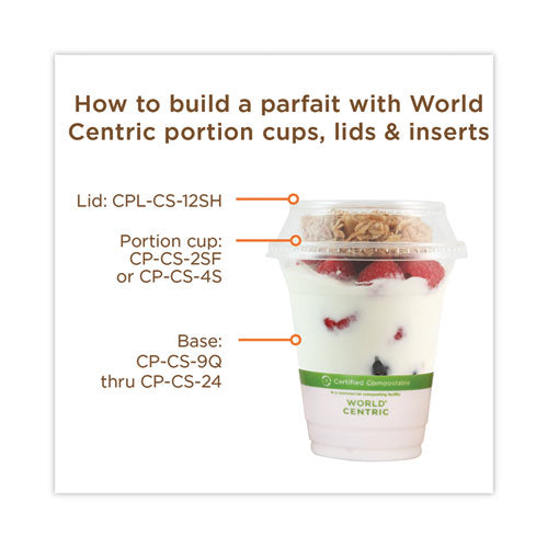 Image of World Centric® PLA Clear Cold Cup Lids, Dome Lid, Fits 9 oz to 24 oz Parfait Cups, Plastic, Clear, 1,000/Carton