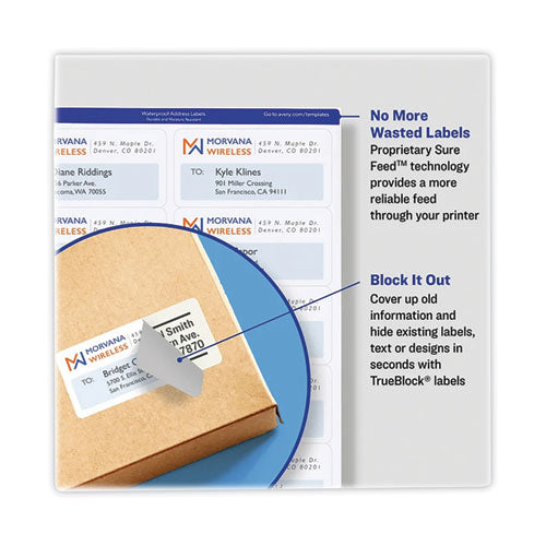 Image of Avery® Shipping Labels with TrueBlock Technology, Laser Printers, 2.5 x 4, White, 8/Sheet, 25 Sheets/Pack