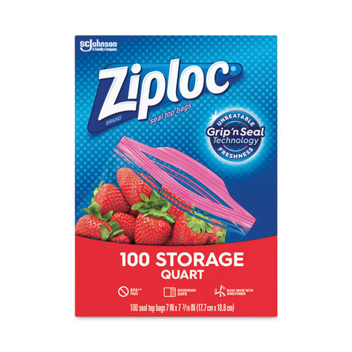 Image of Ziploc® Seal Top Bags, Quart, 7.44" x 7", Clear, 100/Box