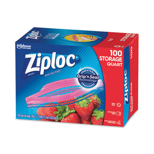 Image of Ziploc® Seal Top Bags, Quart, 7.44" x 7", Clear, 100/Box