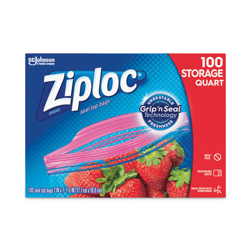 Image of Ziploc® Seal Top Bags, Quart, 7.44" x 7", Clear, 100/Box