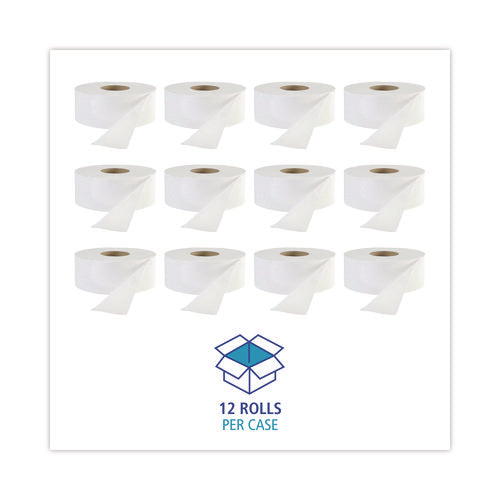 Image of Boardwalk® JRT Jr. Bath Tissue, Jumbo, Septic Safe, 1-Ply, White, 3.3" x 2,000 ft, 12/Carton