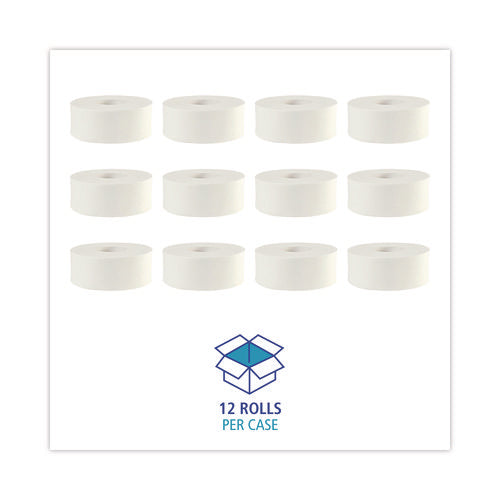 Image of Boardwalk® JRT Bath Tissue, Jumbo, Septic Safe, 2-Ply, White, 3.3" x 1,000 ft, 12 Rolls/Carton