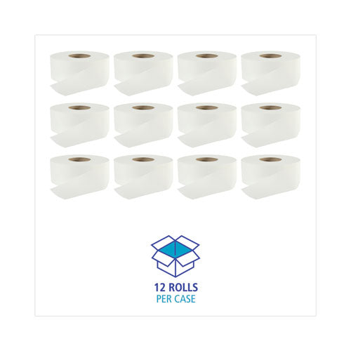 Image of Boardwalk® Jumbo Roll Bathroom Tissue, Septic Safe, 2-Ply, White, 3.2" X 525 Ft, 12 Rolls/carton