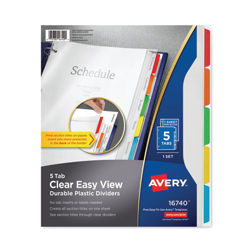Image of Avery® Clear Easy View Plastic Dividers With Multicolored Tabs And Sheet Protector, 5-Tab, 11 X 8.5, Clear, 1 Set