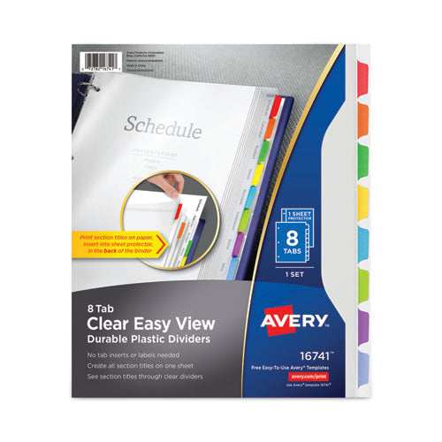 Image of Avery® Clear Easy View Plastic Dividers With Multicolored Tabs And Sheet Protector, 8-Tab, 11 X 8.5, Clear, 1 Set