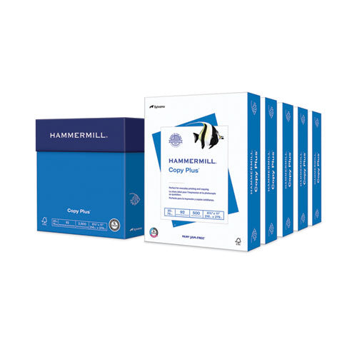 Image of Hammermill® Copy Plus Print Paper, 92 Bright, 20 lb Bond Weight, 8.5 x 11, White, 500 Sheets/Ream, 5 Reams/Carton