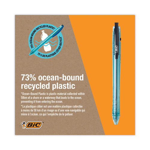 Image of BIC® ReVolution Ocean Bound Ballpoint Pen, Retractable, Medium 1 mm, Black Ink, Translucent Blue Barrel, Dozen