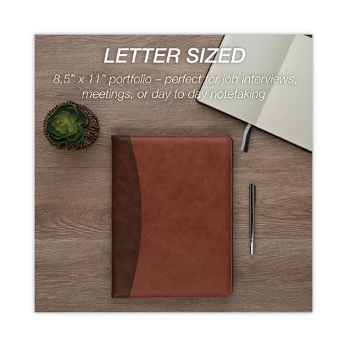 Image of Samsill® Two-Tone Padfolio with Spine Accent, 10.6w x 14.25h, Polyurethane, Tan/Brown