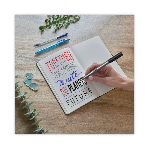 Image of BIC® ReVolution Clic Stic Ballpoint Pen, Retractable, Medium 1 mm, Blue Ink, Translucent Frost/Blue Barrel, 48/Pack