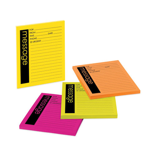 Image of Post-it® Notes Super Sticky Self-Stick Message Pad, Note Ruled, 4" x 5", Energy Boost Collection Colors, 50 Sheets/Pad, 4 Pads/Pack