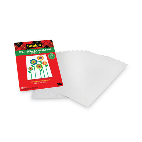 Image of Scotch Self-Sealing Laminating Sheets, 6 Mil, 9.06" X 11.63", Gloss Clear, 10/pack