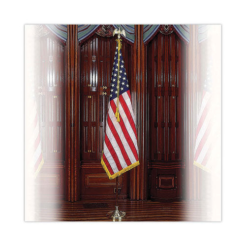 Image of Advantus Deluxe U.S. Flag and Staff Set, 60" x 36" Flag, 8 ft Oak Staff, 2" Gold Fringe, 7" Goldtone Eagle, Heavyweight Nylon
