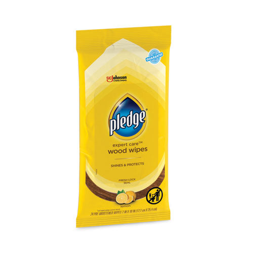 Image of Pledge® Lemon Scent Wet Wipes, Cloth, 7 X 10, White, 24/pack