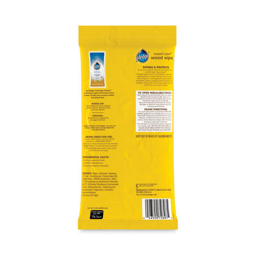 Image of Pledge® Lemon Scent Wet Wipes, Cloth, 7 X 10, White, 24/pack