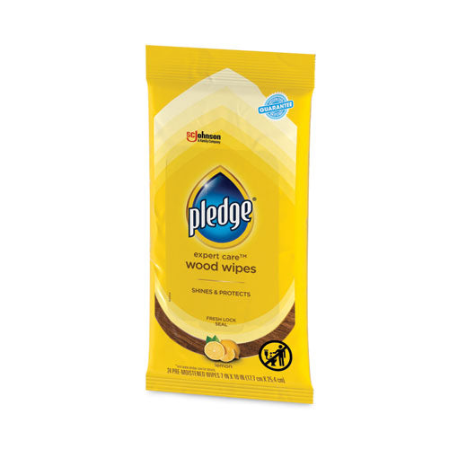 Image of Pledge® Lemon Scent Wet Wipes, Cloth, 7 X 10, White, 24/pack, 12 Packs/carton
