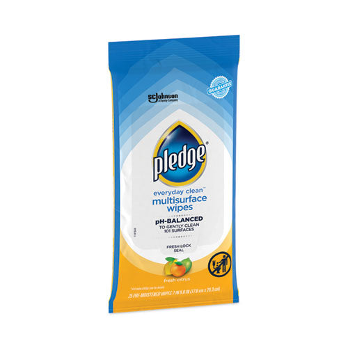 Image of Pledge® Multi-Surface Cleaner Wet Wipes, Cloth, 7 x 10, Fresh Citrus, White, 25 Wipes