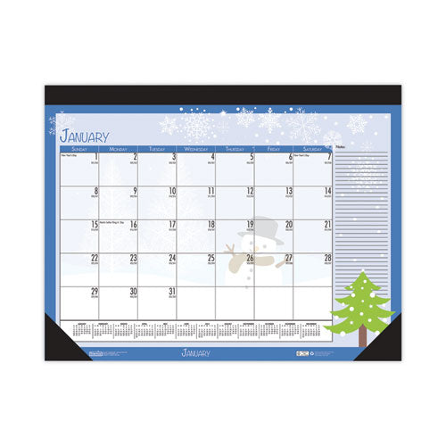Image of House of Doolittle Recycled Desk Pad Calendar, Illustrated Seasons Artwork, 18.5 x 13, Black Binding/Corners,12-Month (Jan to Dec): 2025
