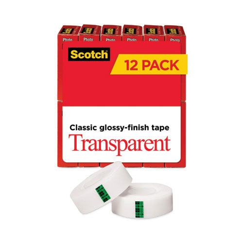 Image of Scotch® Transparent Tape, 1" Core, 0.75" X 83.33 Ft, Transparent, 12/pack
