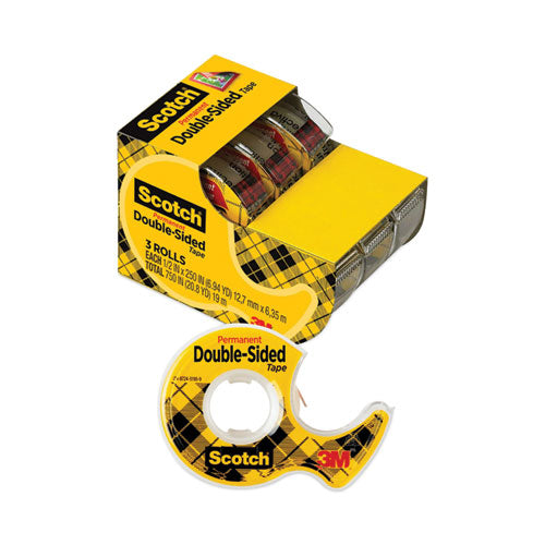 Image of Scotch® Double-Sided Permanent Tape In Handheld Dispenser, 1" Core, 0.5" X 20.83 Ft, Clear, 3/pack