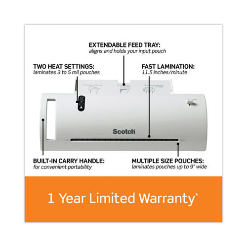Image of Scotch Thermal Laminator Value Pack, Two Rollers, 9" Max Document Width, 5 Mil Max Document Thickness