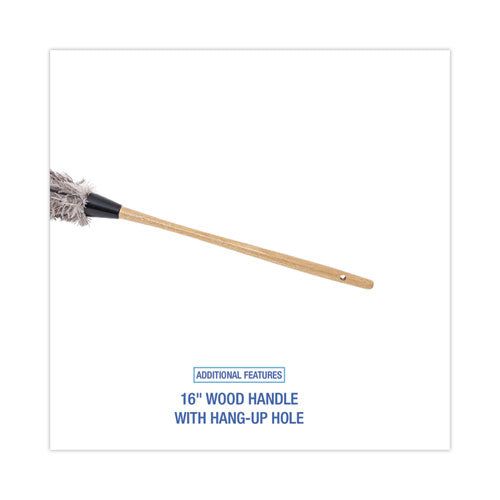 Image of Boardwalk® Professional Ostrich Feather Duster, 16" Wood Handle, 12" Gray Bristle