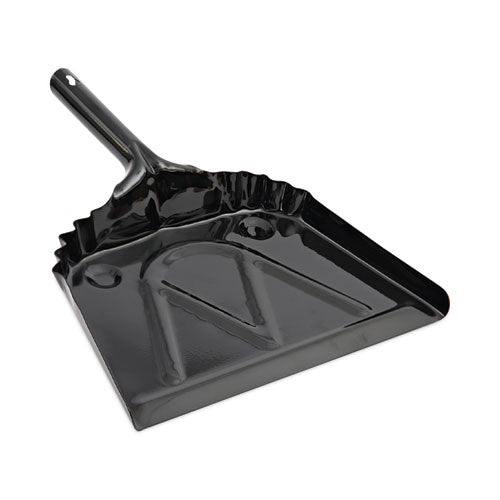 Image of Boardwalk® Metal Dust Pan, 12 x 14, 5" Handle, 20-Gauge Steel, Black