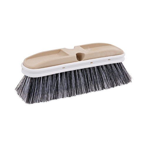 Image of Boardwalk® Polystyrene Vehicle Brush with Vinyl Bumper, Black/White Polystyrene Bristles, 10" Brush