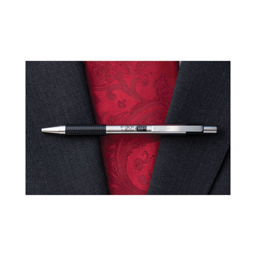 Image of Zebra® F-301 Ballpoint Pen, Retractable, Bold 1.6 mm, Black Ink, Stainless Steel/Black Barrel, 12/Pack