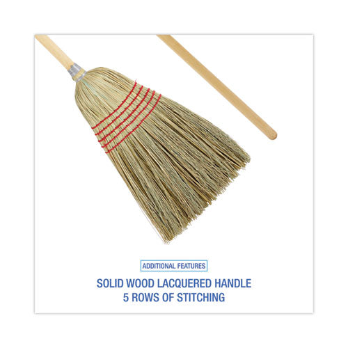 Image of Boardwalk® Parlor Broom, Yucca/corn Fiber Bristles, 56" Overall Length, Natural, 12/carton
