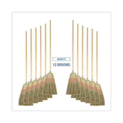 Image of Boardwalk® Parlor Broom, Yucca/corn Fiber Bristles, 56" Overall Length, Natural, 12/carton