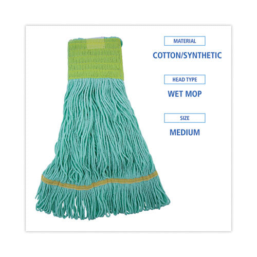 Image of Boardwalk® Ecomop Looped-End Mop Head, Recycled Fibers, Medium Size, Green, 12/carton