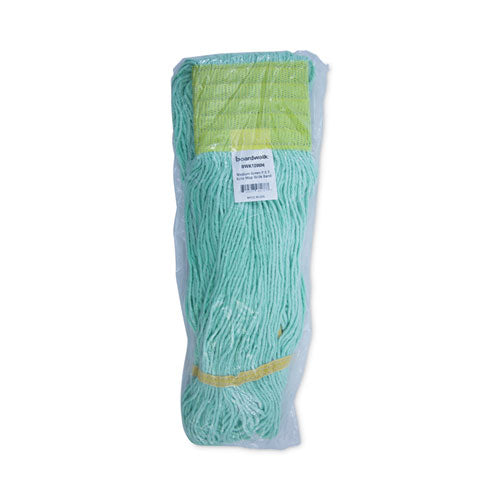 Image of Boardwalk® Ecomop Looped-End Mop Head, Recycled Fibers, Medium Size, Green, 12/carton