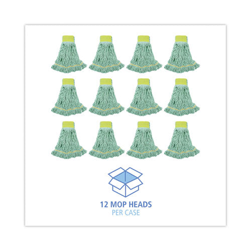 Image of Boardwalk® Ecomop Looped-End Mop Head, Recycled Fibers, Medium Size, Green, 12/carton