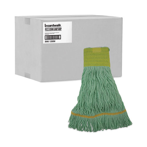 Image of Boardwalk® Ecomop Looped-End Mop Head, Recycled Fibers, Medium Size, Green, 12/carton