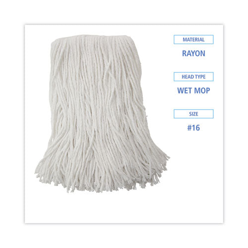 Image of Boardwalk® Mop Head, Value Standard Head, Rayon Fiber, Cut-End, Size No. 16, White, 12/carton